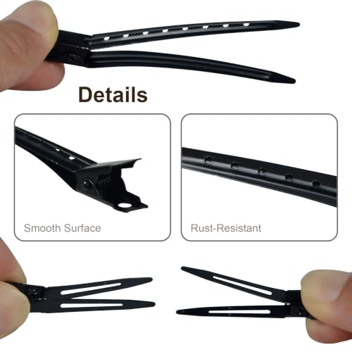 SimautHawk 30 Pcs Alligator Hair Clips 1.77 Inch Black Metal Hair Clips for Styling Salon and DIY Hair Bows