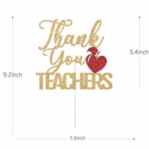 Thank You Teachers Cake Topper - Gold & Red Glitter Decoration