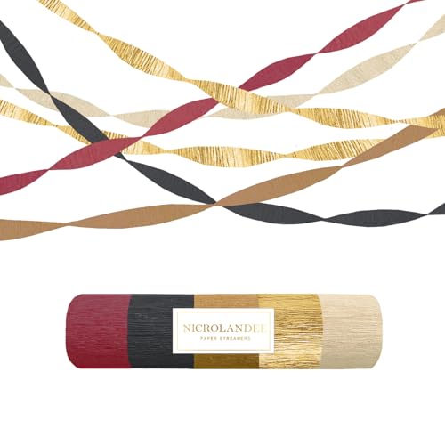 Burgundy & Black Crepe Paper Streamers - 5 Rolls for Parties