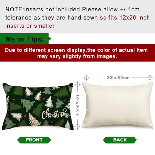 RABUSOFA Green Christmas Tree Lumbar Pillow Cover, 12x20 Inch Holiday Decor