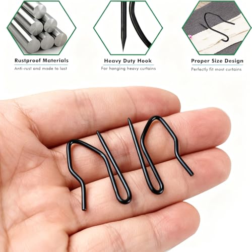 Heavy Duty Stainless Steel Curtain Hooks 60 Pack - 1.3 Inch Black