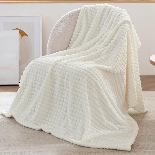 Bedsure Soft Throw Blanket for Couch - GentleSoft Fluffy Fleece Blanket for Sofa & Bed, Cozy Fuzzy Throw for All Seasons, White, 50x70 Inches