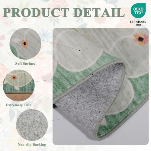 Green 2x6 Runner Rug for Hallway Washable Non Slip Low Pile Floral