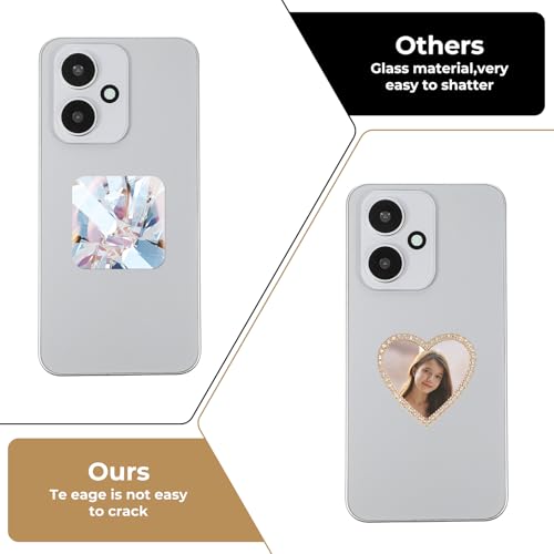 Larrel Heart Shape Phone Mirror 2 Pcs Self-Adhesive Rhinestone Bling Mobile Phone Case Makeup Mirror
