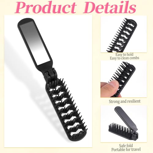 Foldable Travel Hair Brush with Built-in Mirror Compact Pocket Comb
