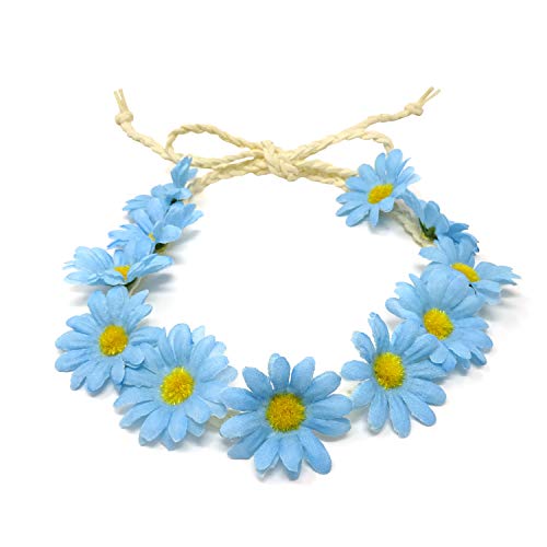 Honbay 2PCS Floral Daisy Flower Crown Hair Wreath Headband Pink and Blue
