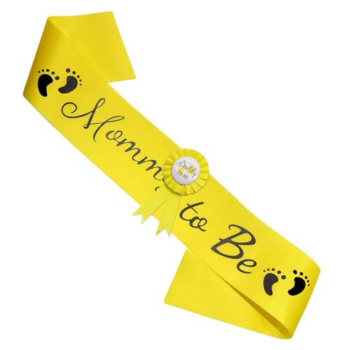 Mommy to Be Sash & Daddy to Be Pin Set - Yellow Satin, 63"
