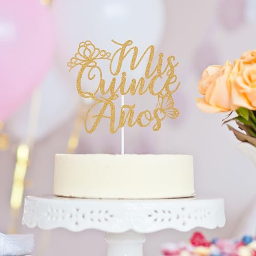 Mis Quince Años Cake Topper - Elegant Gold 15th Birthday Decoration