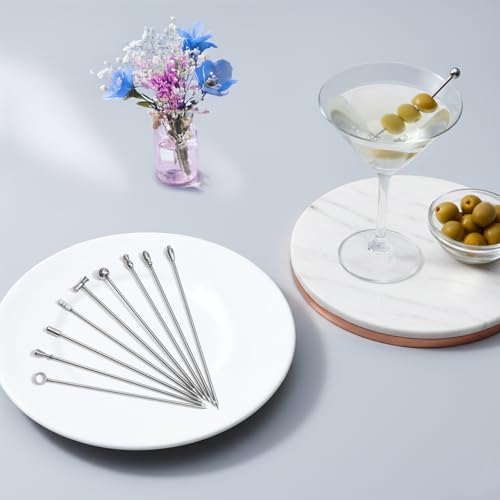 Stainless Steel Martini Cocktail Picks Set of 9 - Reusable Olive Skewers