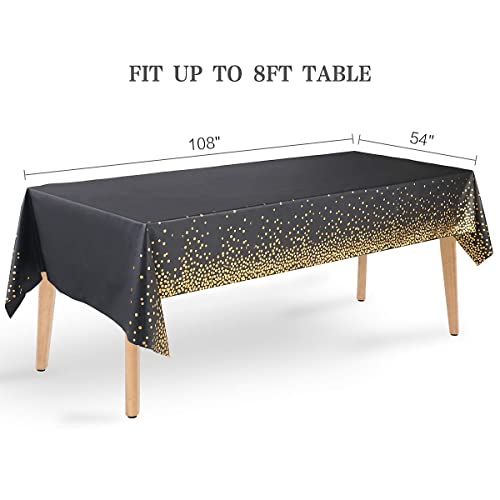 Black and Gold Polka Dot Disposable Tablecloth - 54" x 108"