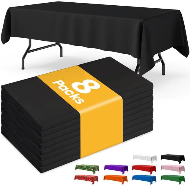 Niuara Black Plastic Tablecloth - 8 Pack 54" × 108" Disposable Cover for 6FT Party Tables