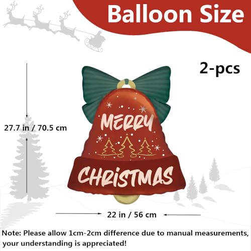 Jumbo Christmas Bell Foil Balloons - 2 Pack for Holiday Decor