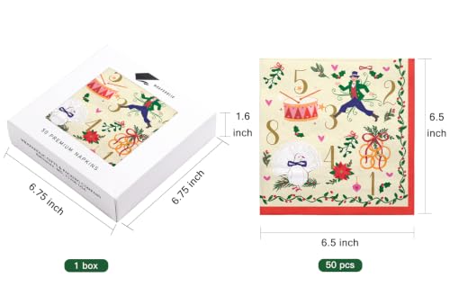 Christmas Paper Napkins 50Pcs - Countdown 12th Day 3-Ply Holiday Table Decor