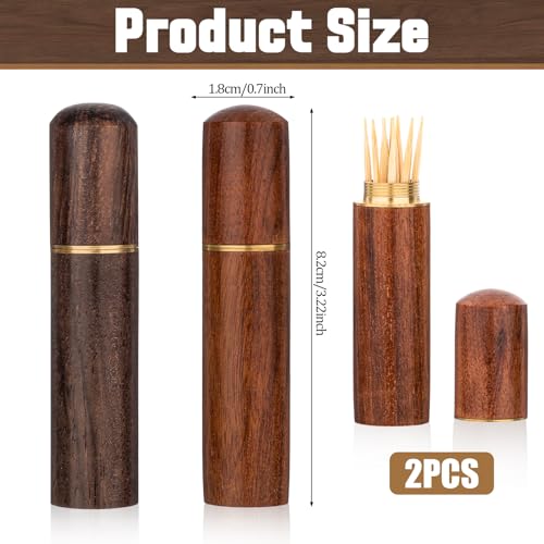 2Pack Portable Wooden Toothpick Holder - Waterproof Pocket Storage Case