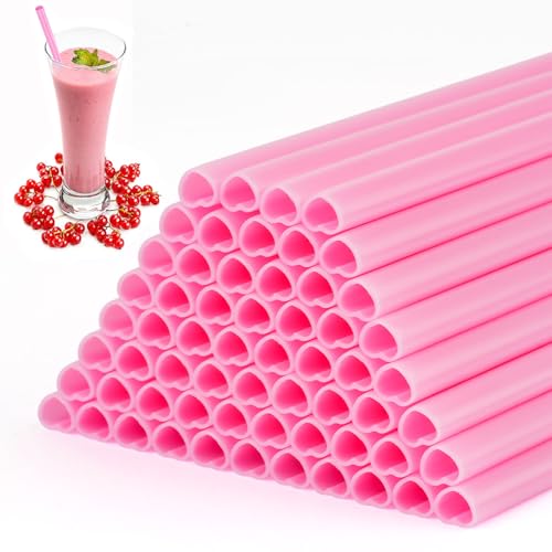 60 PCS Heart Shaped Straws - Dark Pink Disposable Party Straws