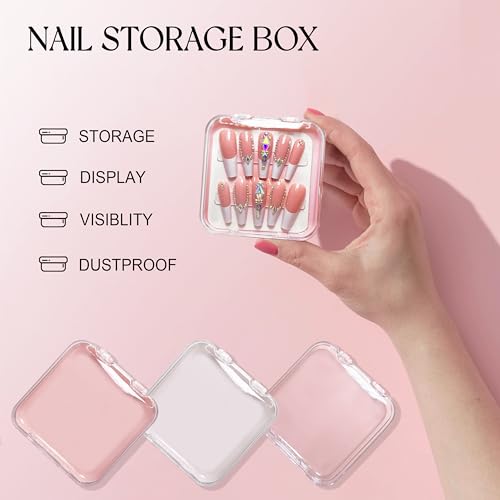 Qsnidy Press On Nail Storage Box Set - 9 Pcs in Clear, White & Pink