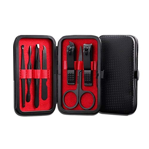 Azbvek Professional Multifunction Nail Clipper Set in Black Stainless Steel with Leather Case