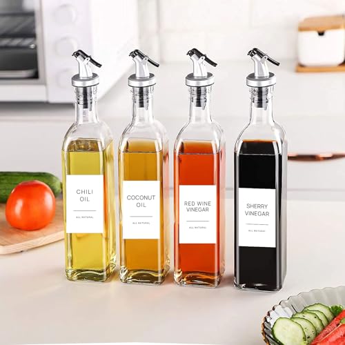 50 Oil and Vinegar Labels for Bottles - Waterproof Kitchen Stickers