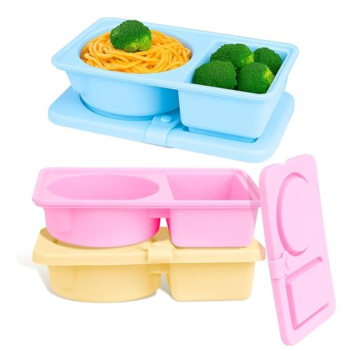 Reusable Silicone Snack Containers with Lids - 3-Pack Bento Boxes