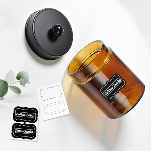 Amolliar Amber Glass Apothecary Jars, 8oz Bathroom Vanity Organizer - 2 Pack Black