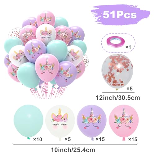 51 Pcs Unicorn Pastel Balloons for Birthday Party Decor