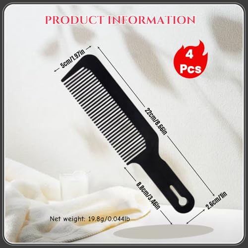 TIKIYOUN 4-Pack Black Hair Combs Set - Heat-Resistant Flat Top & Fading
