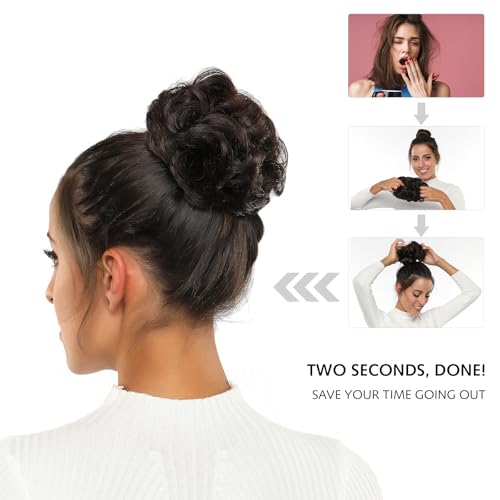 Rose Bud Dark Brown Messy Bun Hair Piece Curly Updo Scrunchie Extension