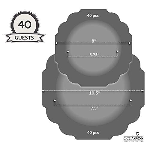 " OCCASIONS " 80 Plates Pack,(40 Guests) Heavyweight Wedding Party Disposable Plastic Plates Set -40 x 10.5'' Dinner + 40 x 8'' Salad/Dessert Plate (Imperial in White/Blue & Gold)