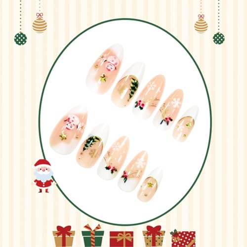 Christmas Press on Nails Medium Almond French Tip False Nails