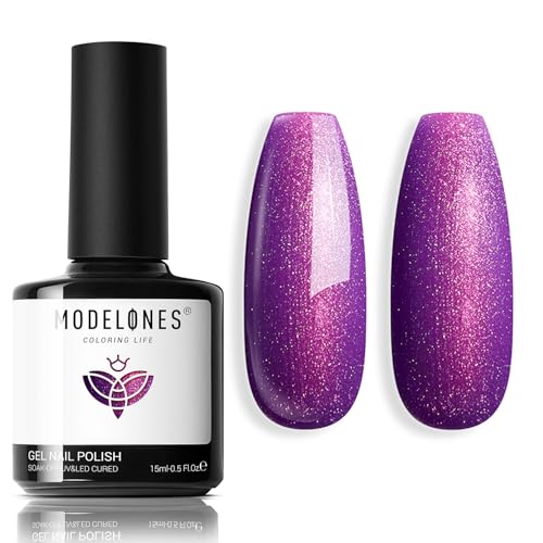 Modelones Chameleon Purple Gel Nail Polish 15ml Pink Holographic Shimmer