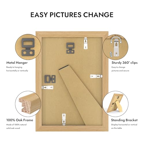 Hongkee 6x9 Picture Frame, Natural Oak Wood with Tempered Glass Front