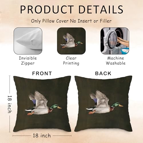 Farmhouse Vintage Mallard Throw Pillow Cover - 18x18 Inch