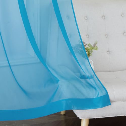 NICETOWN Teal Sheer Curtains, 54x84 Inch Grommet Voile Drapes (Set of 2)