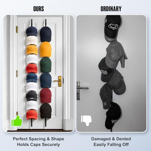 KOEVSU 2-Pack Hat Organizer for Baseball Caps - Over-the-Door Hat Rack
