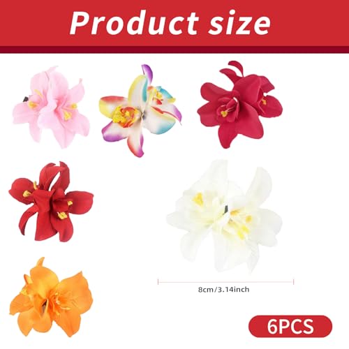 6 Pcs Hawaiian Orchid Flower Hair Clips Tropical Hibiscus Barrettes
