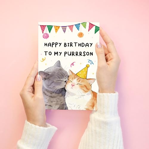 Romantic Cat Birthday Card - Cute Cuddling Cats Design #3