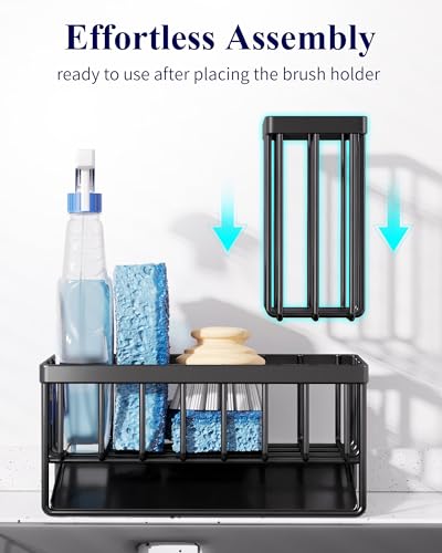 Kitsure Stainless Steel Kitchen Sink Caddy with Drip Tray, Black, 7.9-inch
