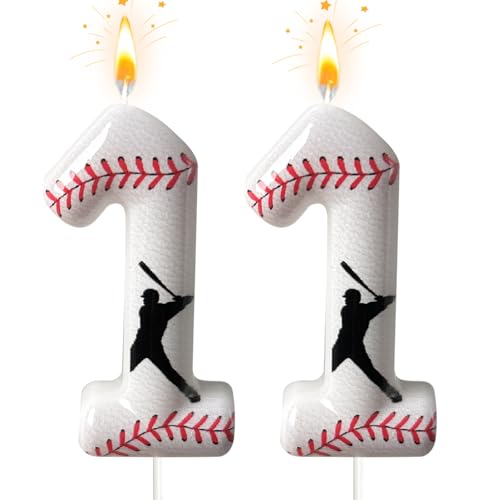 Baseball Number 11 Birthday Candle - Smokeless Cake Topper for Parties