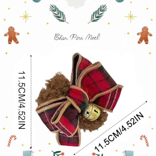 Christmas Red Bow Hair Claw Clip with Bell Rhinestone Holiday Barrette