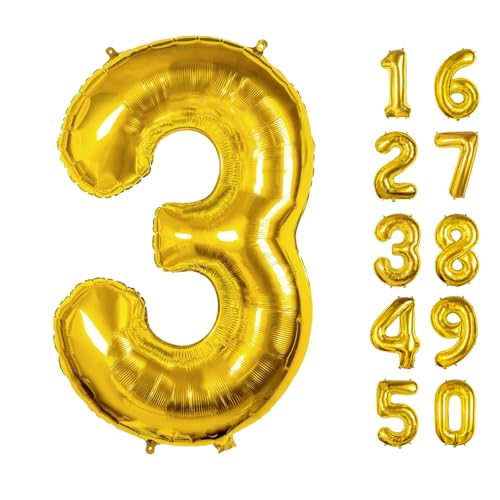 40 Inch Gold Number 3 Balloon - Jumbo Foil Mylar for Birthdays