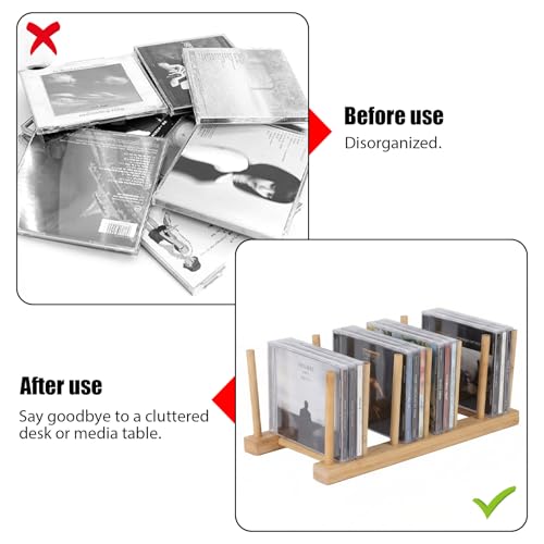 Bamboo CD Holder Organizer - 2 PCS Adjustable CD Rack for 18 Discs