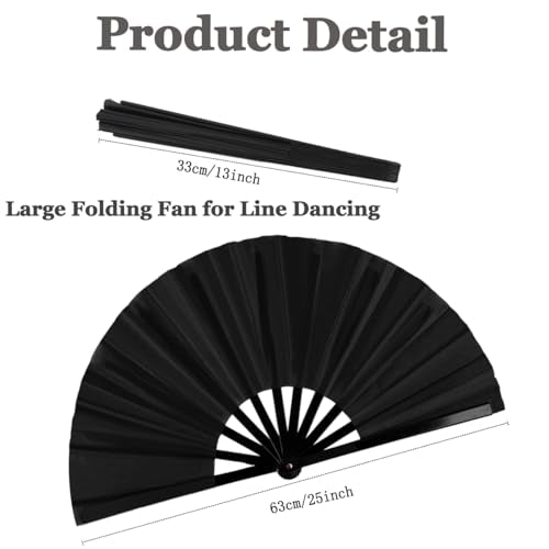 Large Black Folding Fan for Dance, Festivals & Parties