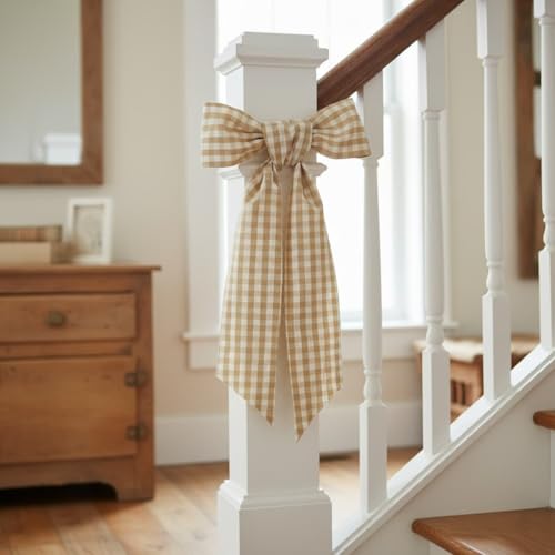 Khaki White Plaid Sash Set for Door & Wedding Decor - 2 Pack