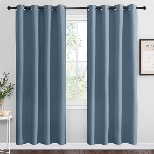 NICETOWN Smoky Blue Blackout Curtains 55"W x 78"L - 2 Panels