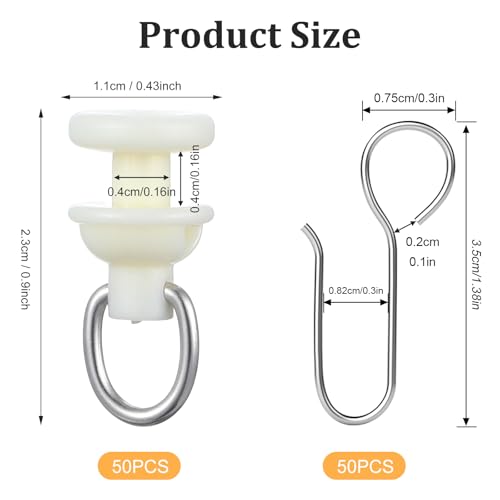 100PCS Curtain Track Gliders and Hooks for Ceiling Mount Systems