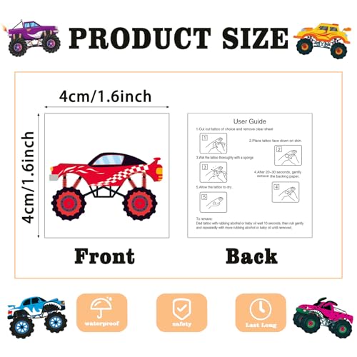 Monster Truck Temporary Tattoos for Kids Party Favors 104 Pcs