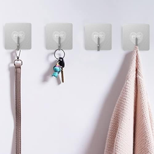 DGYB Silver Heart-Shaped Heavy Duty Adhesive Wall Hooks, 22lb, Set of 20