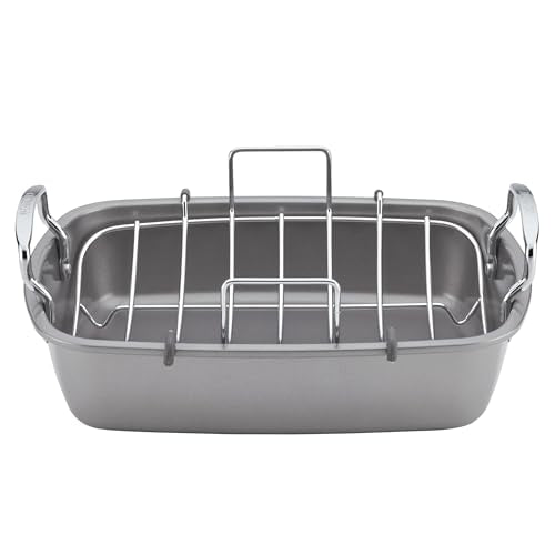 Circulon Nonstick Roasting Pan / Roaster with Rack - 17 Inch x 13 Inch, Gray