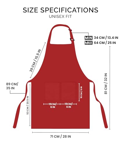 Utopia Kitchen Red Bib Aprons 2 Pack Adjustable with 2 Pockets - 100% Polyester