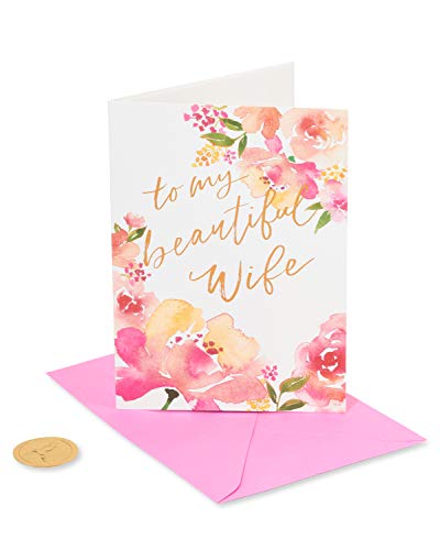 Papyrus Anniversary Card for Wife - Watercolor Floral Design